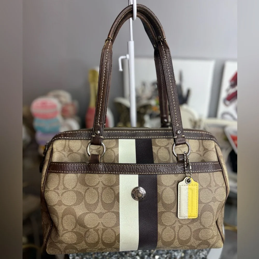 Coach 2009 rehab Heritage Stripe Signature Satchel GUC - Picture 1 of 14